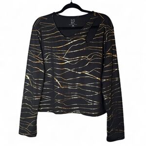 New York & Company Womens  Black & Gold Lines Stretch Cutout Neckline Style XXL